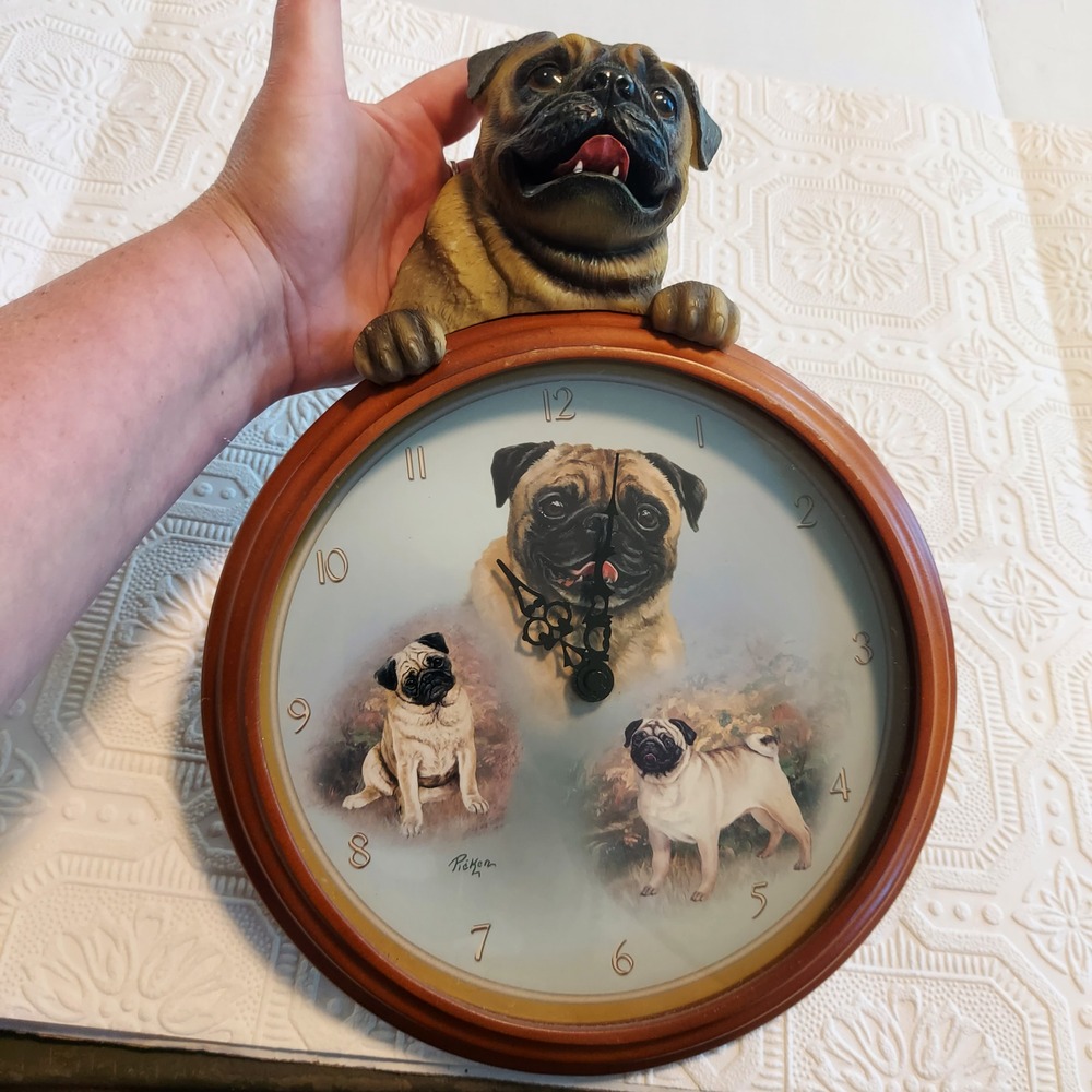 Bradford Exchange Pug Tail Waggin Time Wall Clock Linda Picken Limited Edition